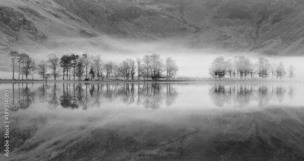 Buttermere reflections,black and white