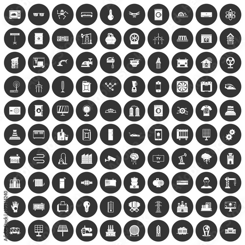 100 electrical engineering icons set black circle