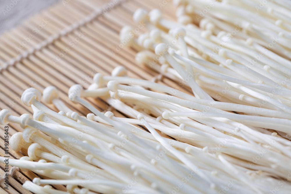Closeup of enoki mushrooms Closeup of enoki mushrooms