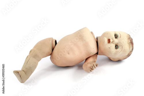 Close Up and Isolated Vintage Antique Old Doll