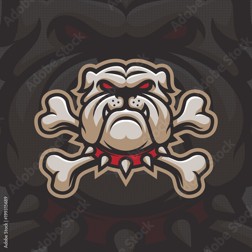 Bulldog with bones mascot logo design. Sport logotype illustration. Eps10 vector.