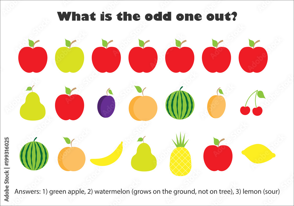 What Is The Odd One Out For Children, Fruit In Cartoon Style, Fun ...