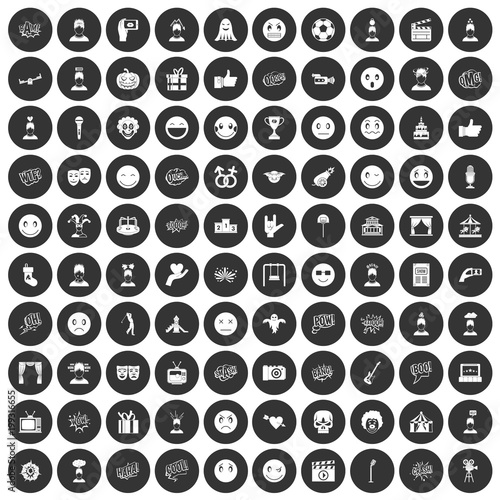 100 emotion icons set black circle