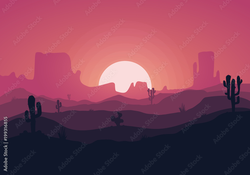 Desert landscape illustration. Flat vector background.