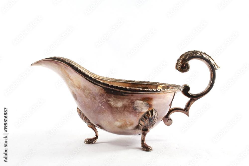 Obraz premium Silver Metal Ornate Tea Pot on White Background