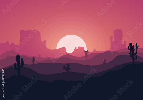 Desert landscape illustration. Flat vector background.