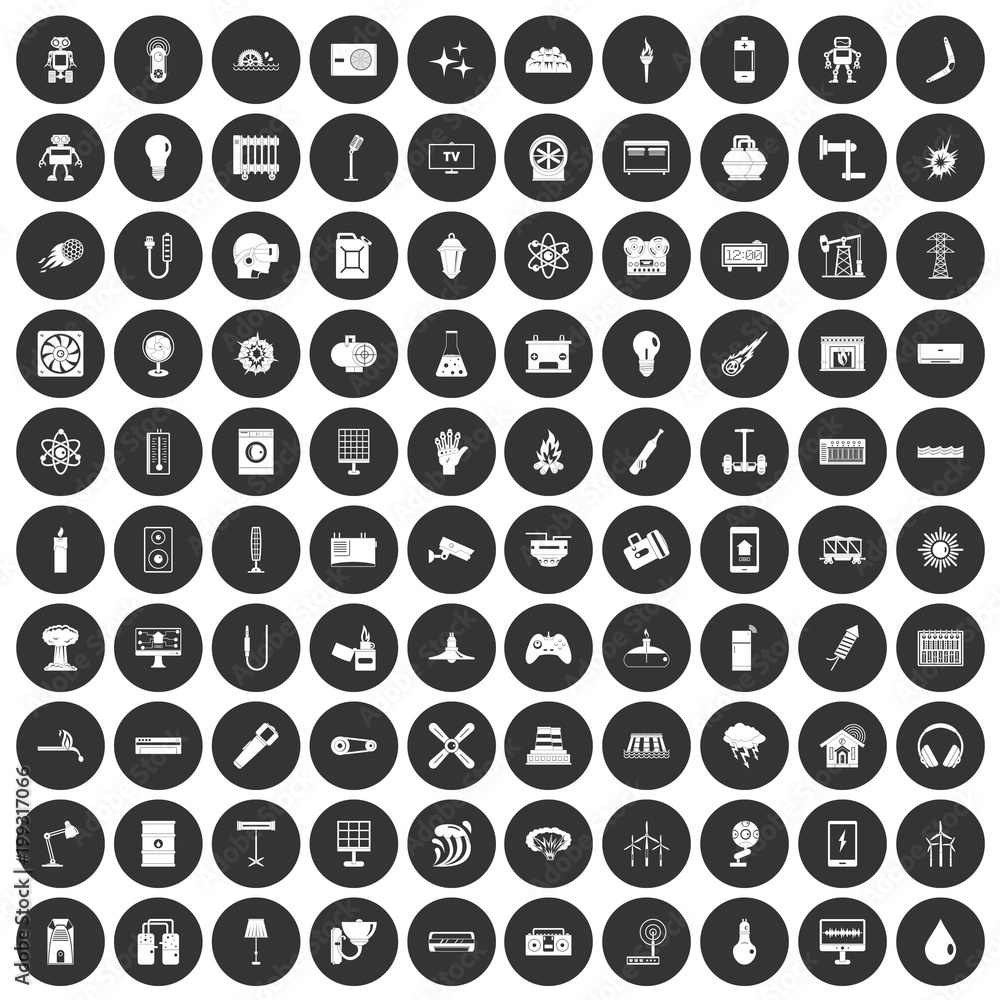 100 energy icons set black circle 100 energy icons set black circle
