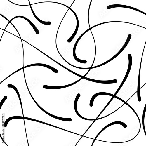 Abstract doodle blob lines. calligraphic curves vector seamless pattern, black and white design