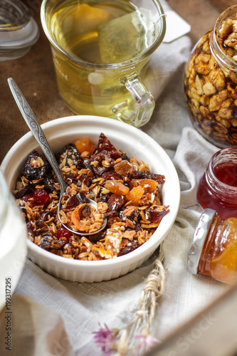 Granola with dried fruits (muesli with fruit and berries) © Alesia Berlezova