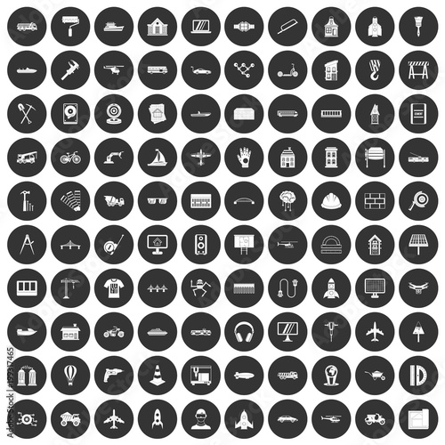 100 engineering icons set black circle
