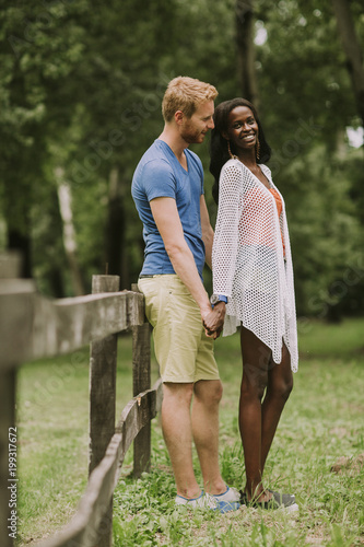 Multiracial couple in the park