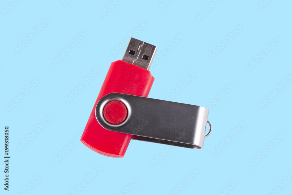 Universal serial bus USB drive isolated over the blue background. Universal serial bus USB drive isolated over the blue background.