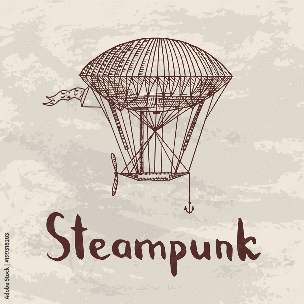 Fototapeta premium Vector steampunk hand drawn airships