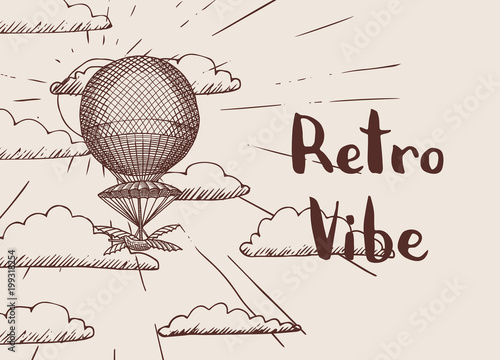 Vector steampunk hand drawn air balloon