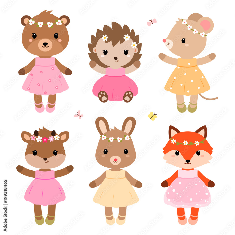 Cute dressed woodland animals in modern flat style. Vector. Cute dressed woodland animals in modern flat style. Vector.