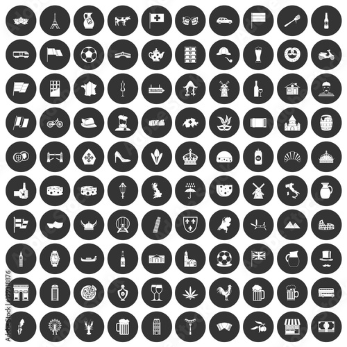 100 europe countries icons set black circle