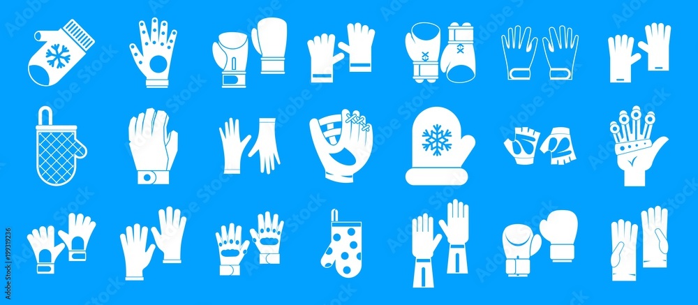 Gloves icon blue set vector Gloves icon blue set vector