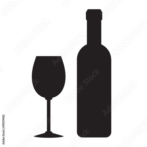 black wine bottle and glasson white, stock vector illustration