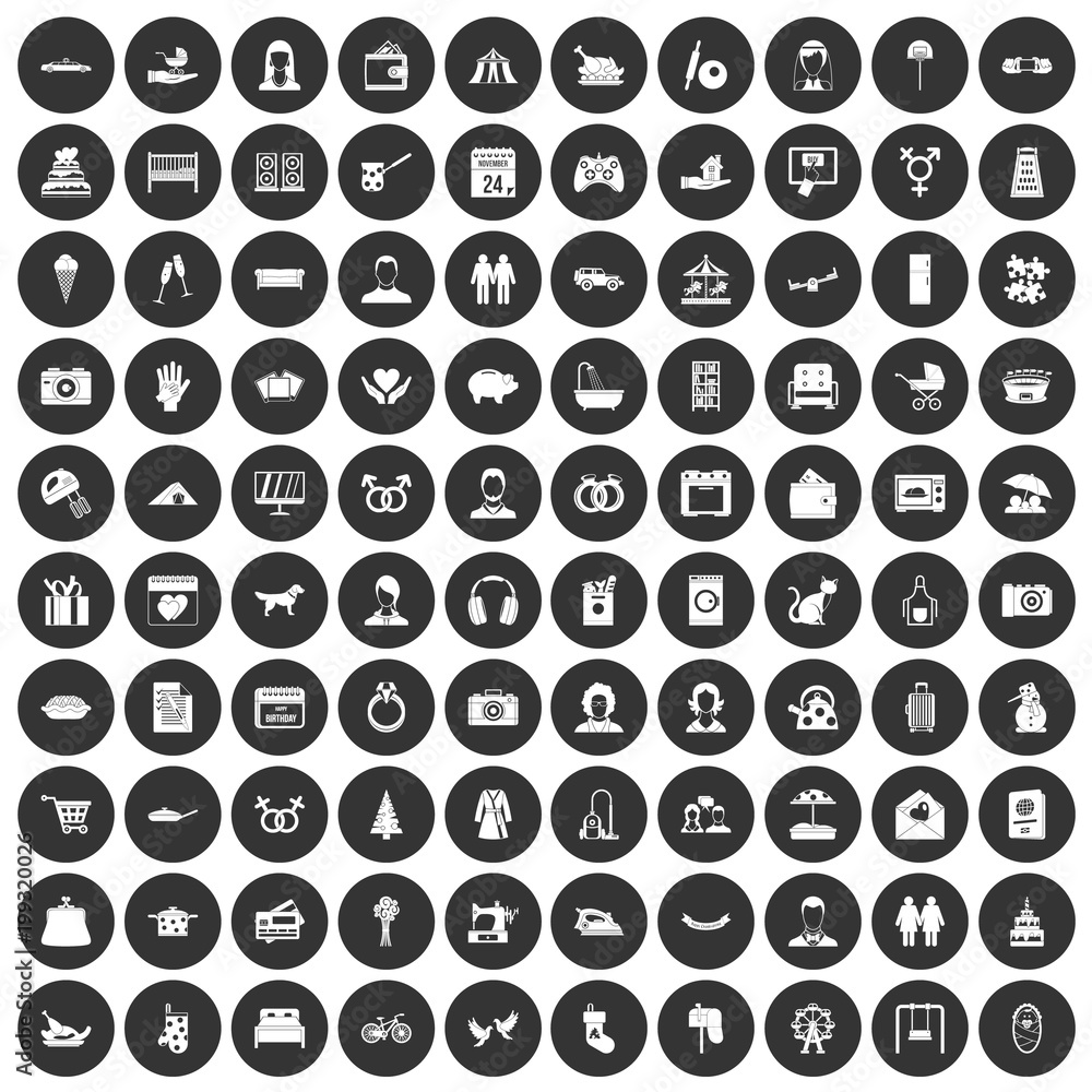 100 family icons set black circle 100 family icons set black circle