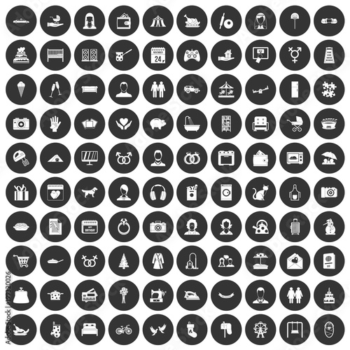 100 family icons set black circle