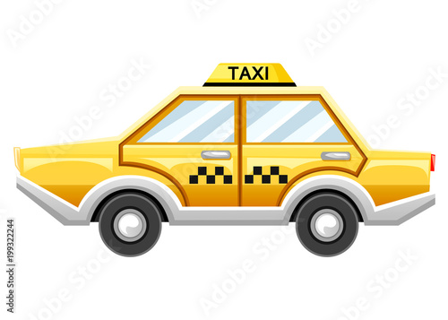 Yellow taxi car. Taxi service. Catroon style design. Vector illustration isolated on white background. Web site page and mobile app design