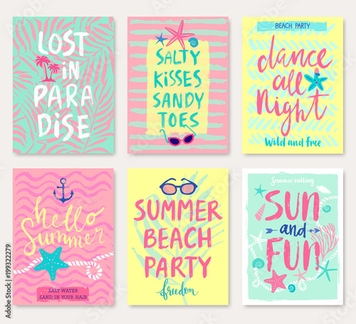 Summer hand drawn calligraphyc card set.