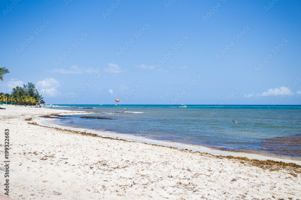 Tropical bounty beach on a hot summer day with beautifuk blue ocean