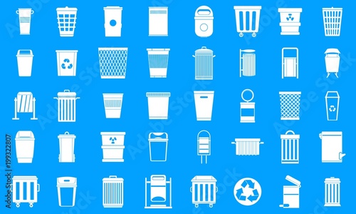 Garbage can icon blue set vector