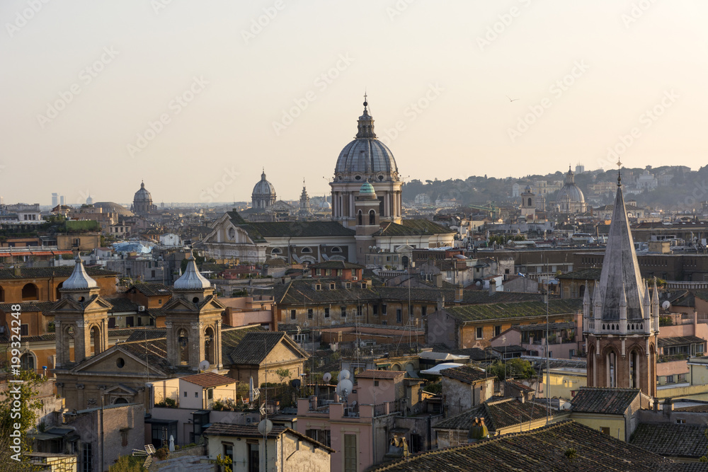 view of Rome, the roofs of buildings and cathedrals