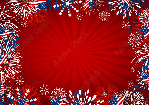 USA background design of star and fireworks on red background vector illustration