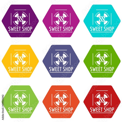 Sweet shop icons set 9 vector
