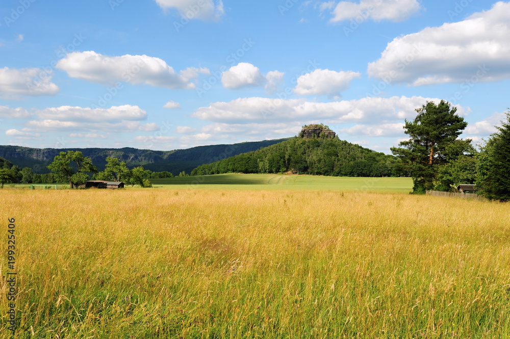 Summer landscape with forests, meadows rocks and sky Summer landscape with forests, meadows rocks and sky