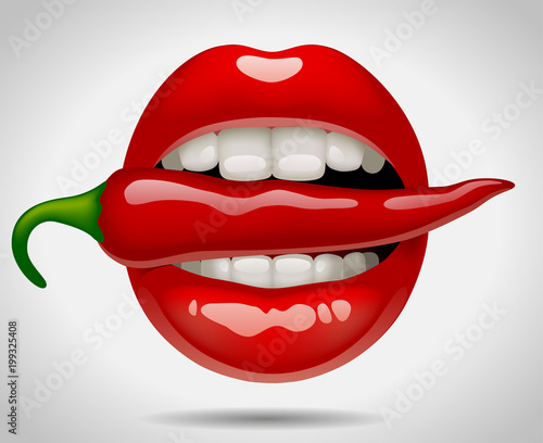 Female sexy mouth with red pepper