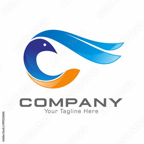 Initial C and Bird Dove Beak Pigeon logo design