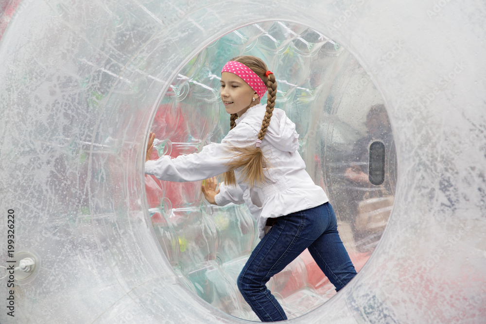 Children's entertainment in the amusement park-running inside the zorb