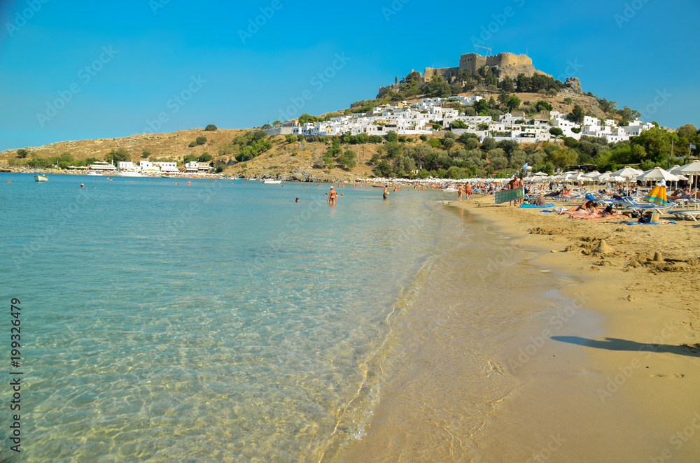 Lindos beach  Rhodes island summer holidays greece