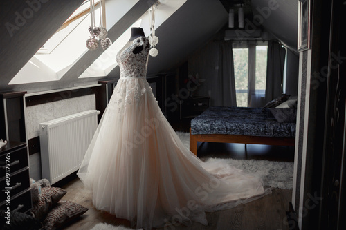 elegant bridesmaid dress at the window