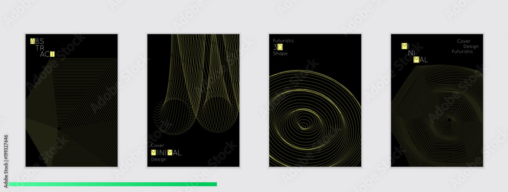 Minimal black cover templates with futuristic 3D meshes