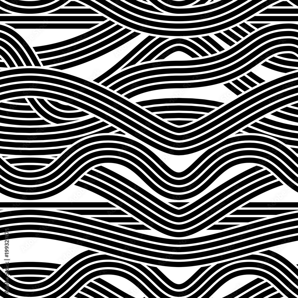 Seamless abstract noodle wavy pattern. Endless vector illustration.