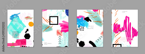 Abstract collage made with scribbles  markercanyon strokesblack geometric shapes