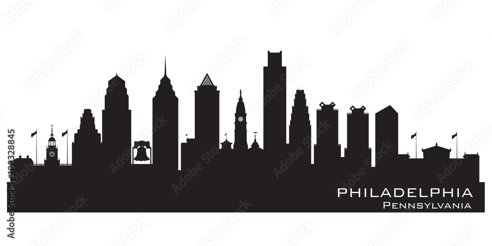 Philadelphia Pennsylvania city skyline vector silhouette