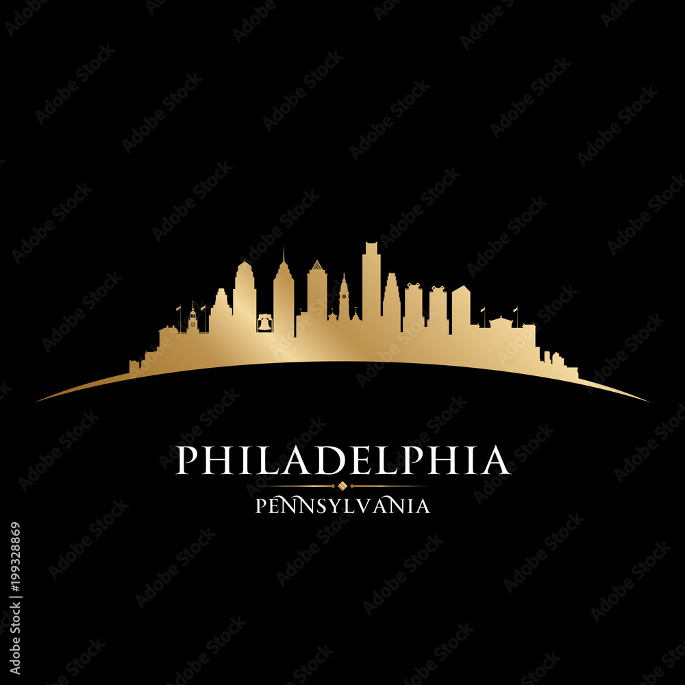 Philadelphia Pennsylvania city silhouette black background