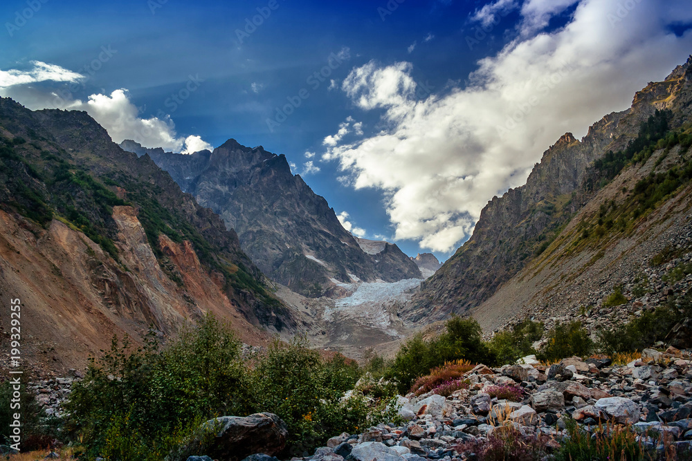 Beautiful mountain landscape of Chaladi Glacier. Upper Svanetia. Georgia Beautiful mountain landscape of Chaladi Glacier. Upper Svanetia. Georgia