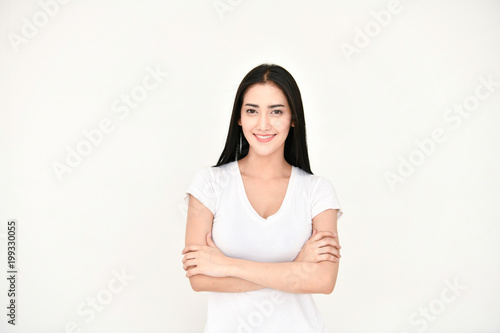 Lifestyle Concept. Cute Asian girl in night dress. Beautiful asian woman is relaxing in a white bedroom. Asian girls are playing in the bedroom happily. © S photographer