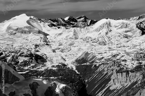 Dolomiten paradise, view from range of Monte cristalo b/w photo