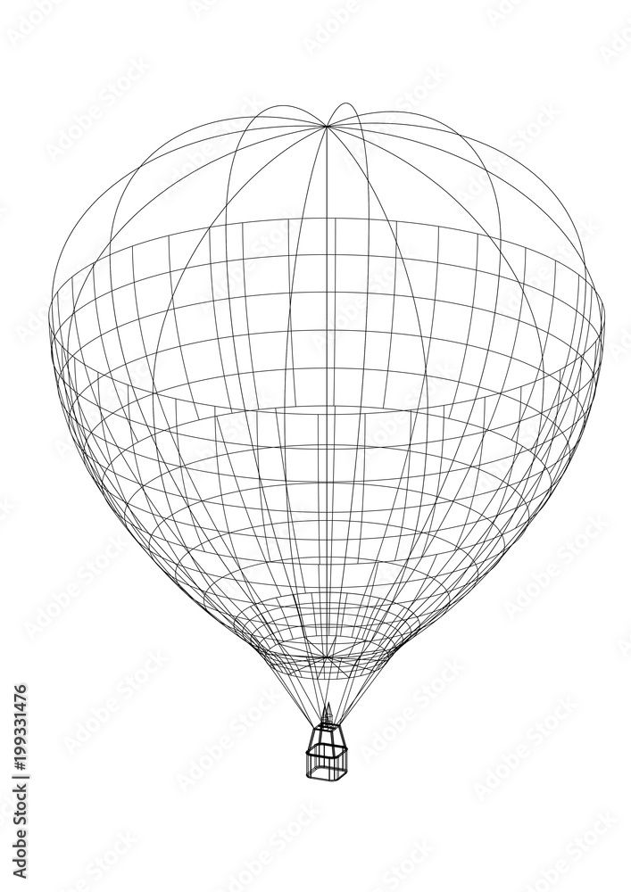 Fototapeta premium Hot air balloon 3D blueprint - isolated