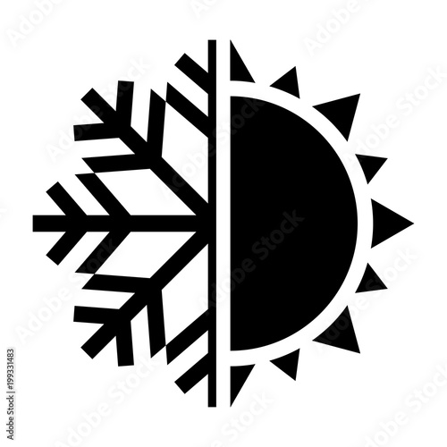 Sun and snowflake symbol. Hot and cold icon. Vector illustration