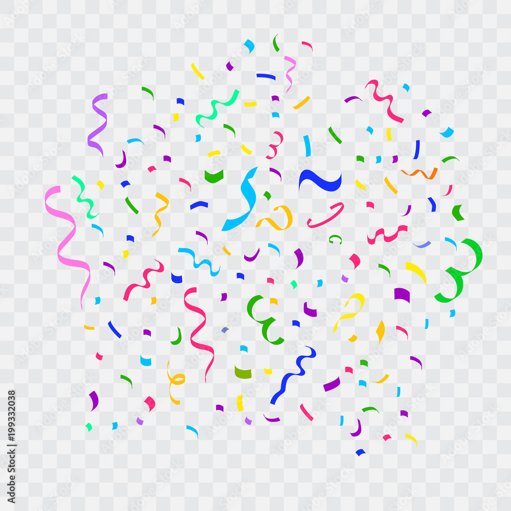 Colorful bright falling confetti and ribbon Colorful bright falling confetti and ribbon