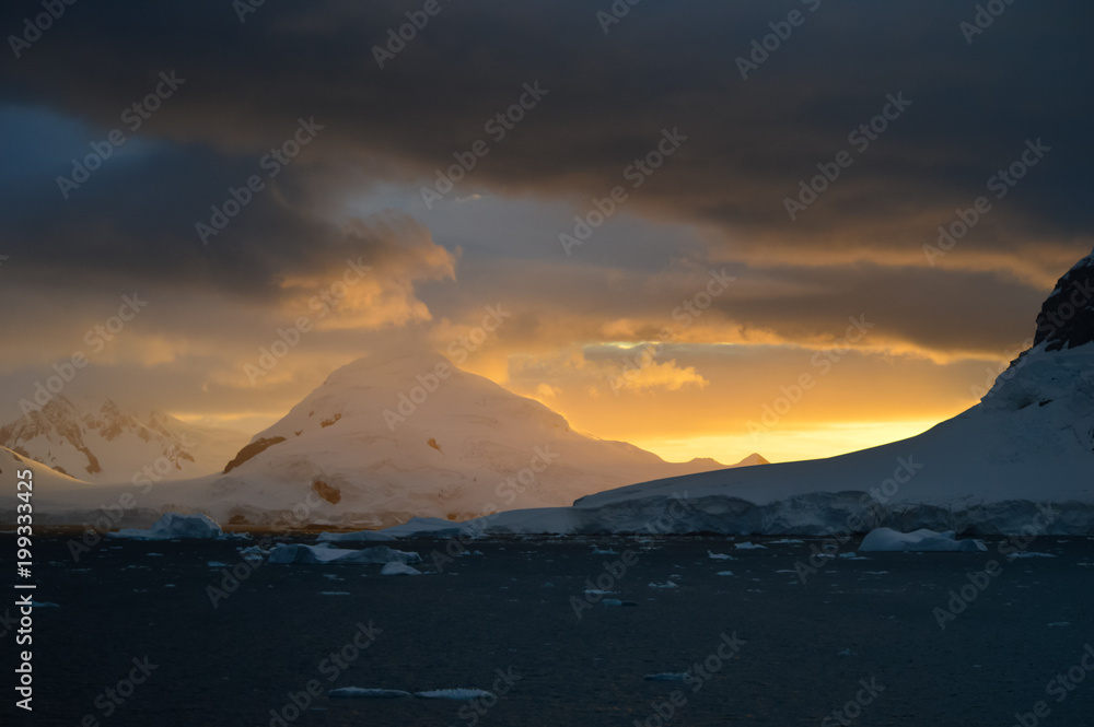 Beautiful sunset at the antarctica 