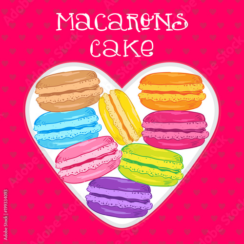 box in the shape of a heart with macaroons cake